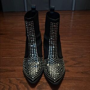 Studded Black Pull-on Ankle Boots